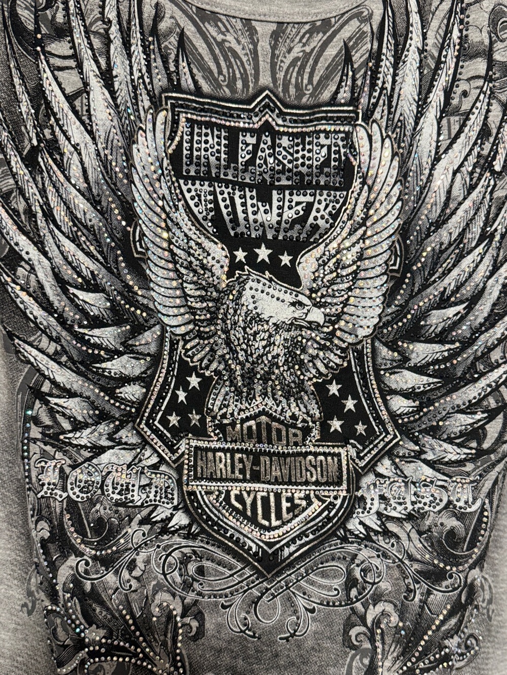 Harley-Davidson Women's Grey "Unleashed" Winged Eagle Cold-Shoulder Tee 2XL - Picture 2 of 5